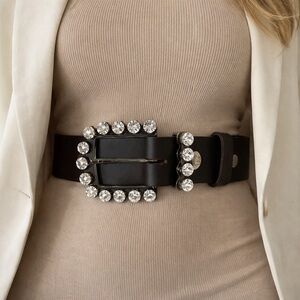 BiBi Wide Dark Brown Belt with Rhinestone Buckle | 85cm